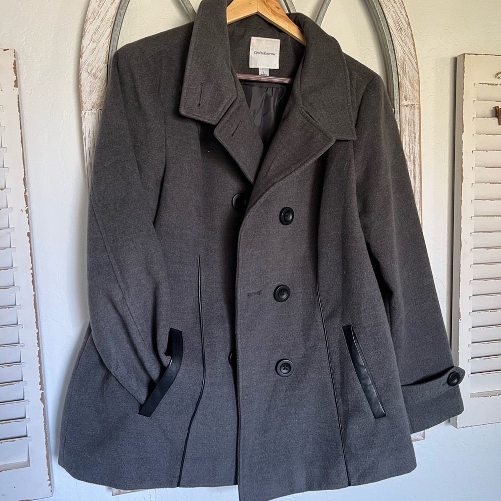 Croft & Barrow Womens Large L Peacoat Gray Double Breasted Wool Blend Coat